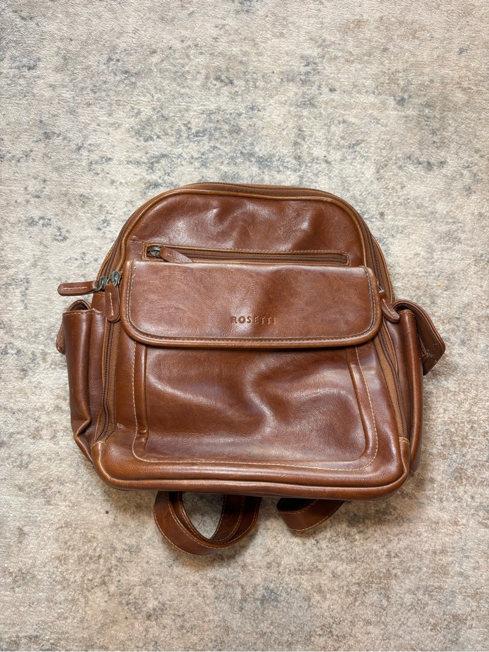 Vintage Rosetti Cognac Brown Small Faux Leather Backpack Purse